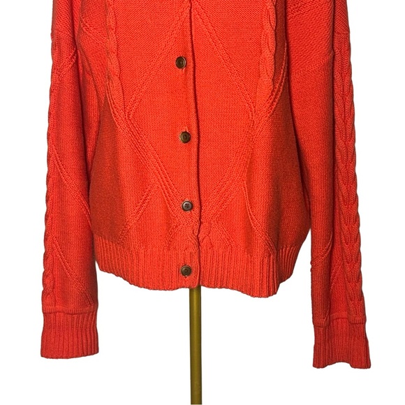 Cabi Orange Cable Knit Button Front Cardigan Sweater w/ Colorful Placket, Large - Picture 11 of 16